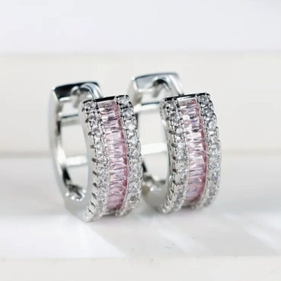 Small Huggie Earrings with Tons of Bling Pink 1415 - Picture 1 of 9